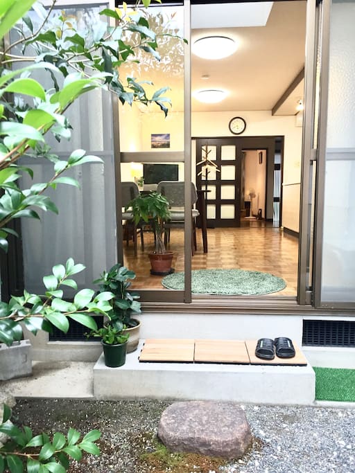 Living room with backyard