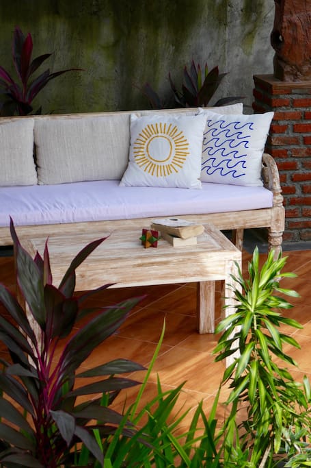 Covered open air lounge area.