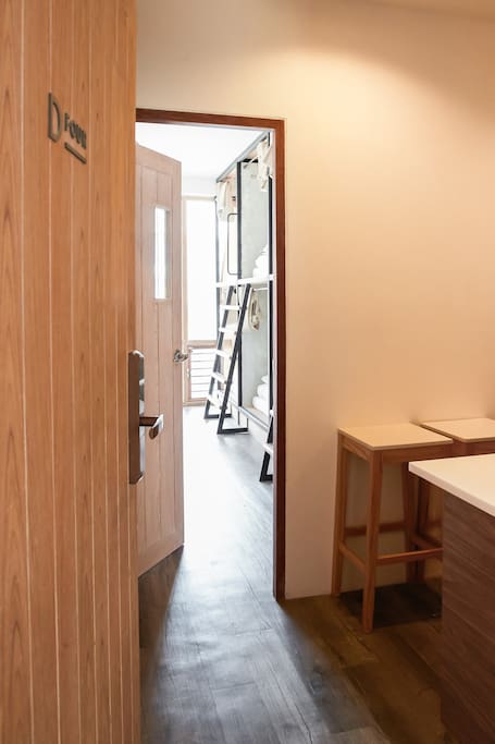 Double entrance door for true privacy.
