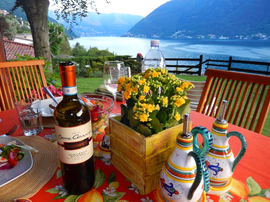 Enjoy lakefront dining with a stupendous view of Lago di Como!