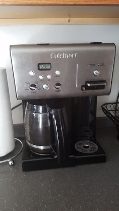 coffee and hot water dispenser. Regular coffee, decaf coffee, and herbal teas provided for you!