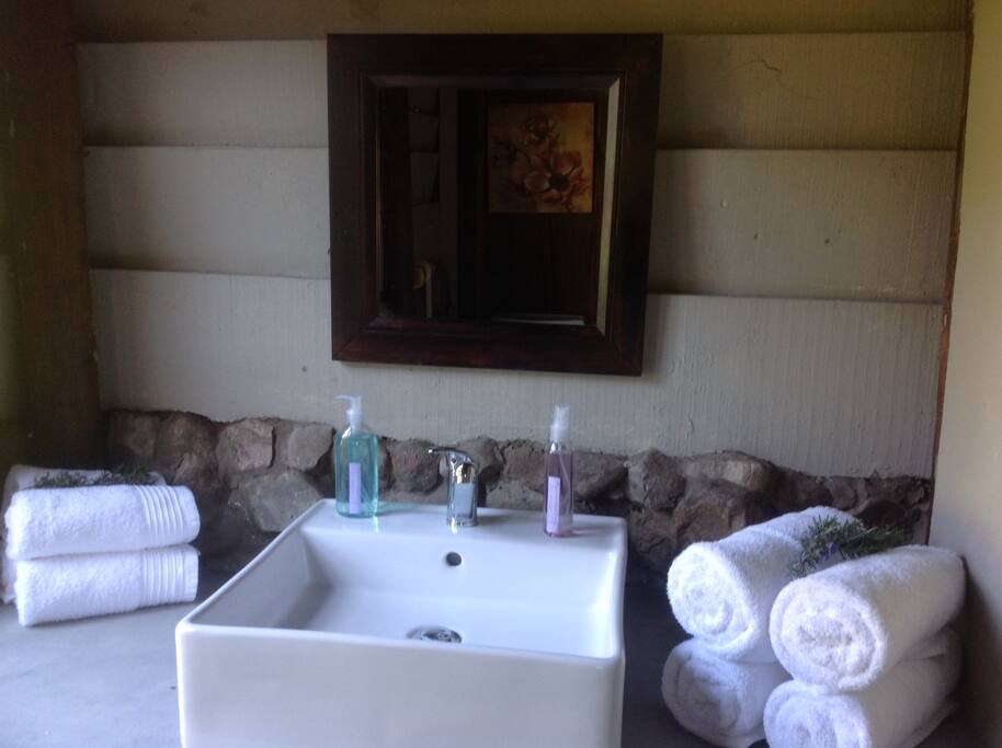 En suite bathroom with shower. Lavender products with lavender from our gardens