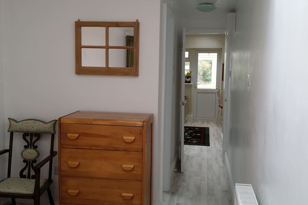 Bedroom with view to eating area, ensuite inbetween.