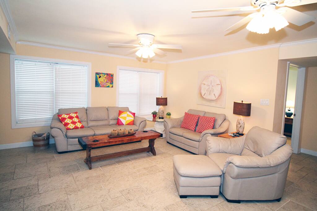 Comfortable Living Room with Queen Sleep Sofa and Large Flat Panel TV