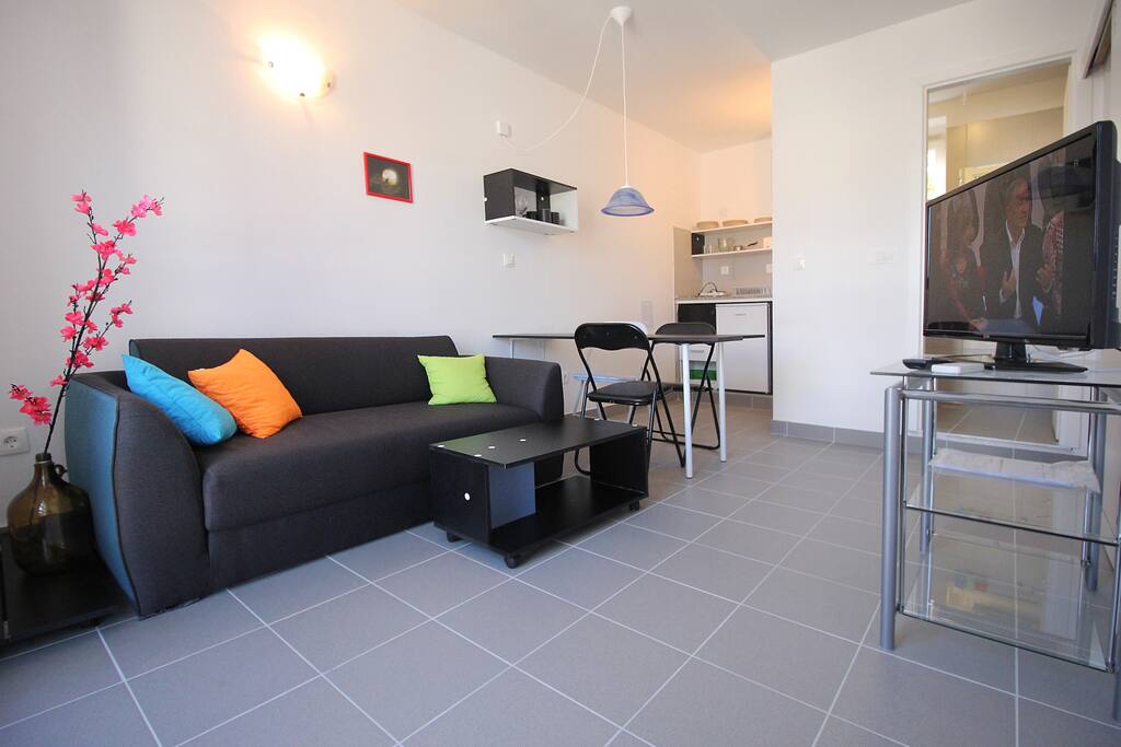 Living room, dining area