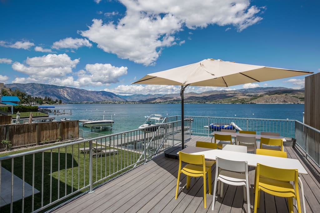Large deck and BBQ with seating for 12. Plus plenty of room for the sun chair.