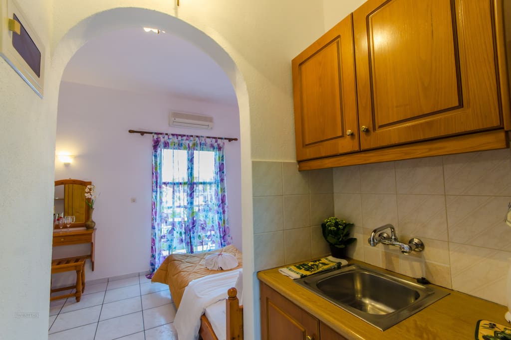Double Studio with kitchen, bathroom and balcony.