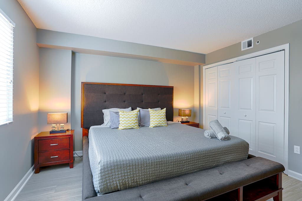 Treat yourself to an amazing sleep in the master bedroom King bed featuring an amazing memory foam mattress.