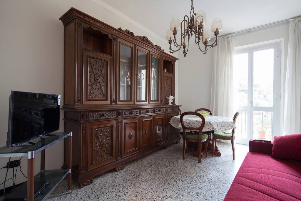 The living room, with special wooden furniture , hand made, old style, years 70's