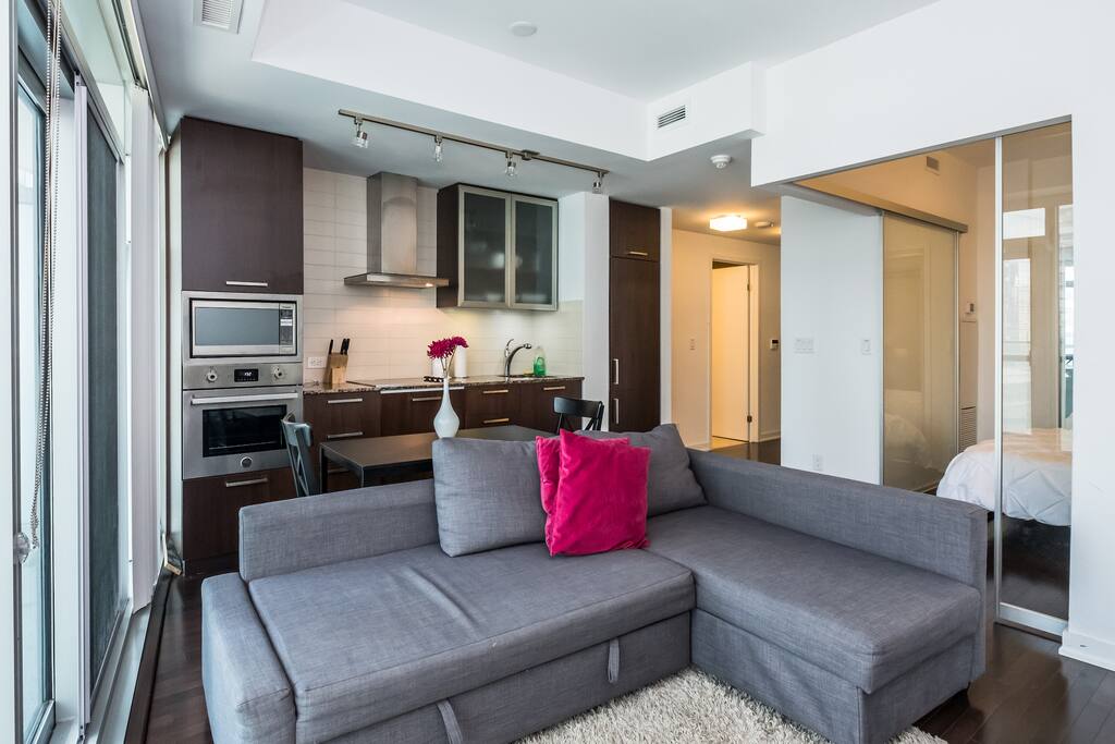 Convertible sofa bed to accommodate additional guests