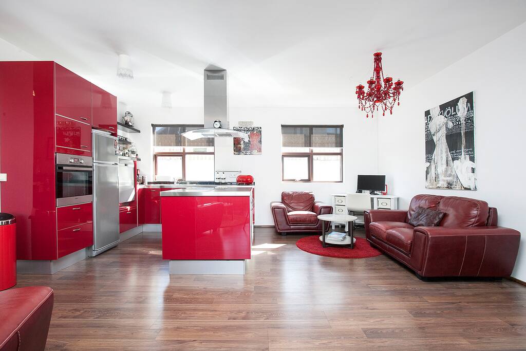 Spacious kitchen provides great opportunity for home cooking while in Iceland.