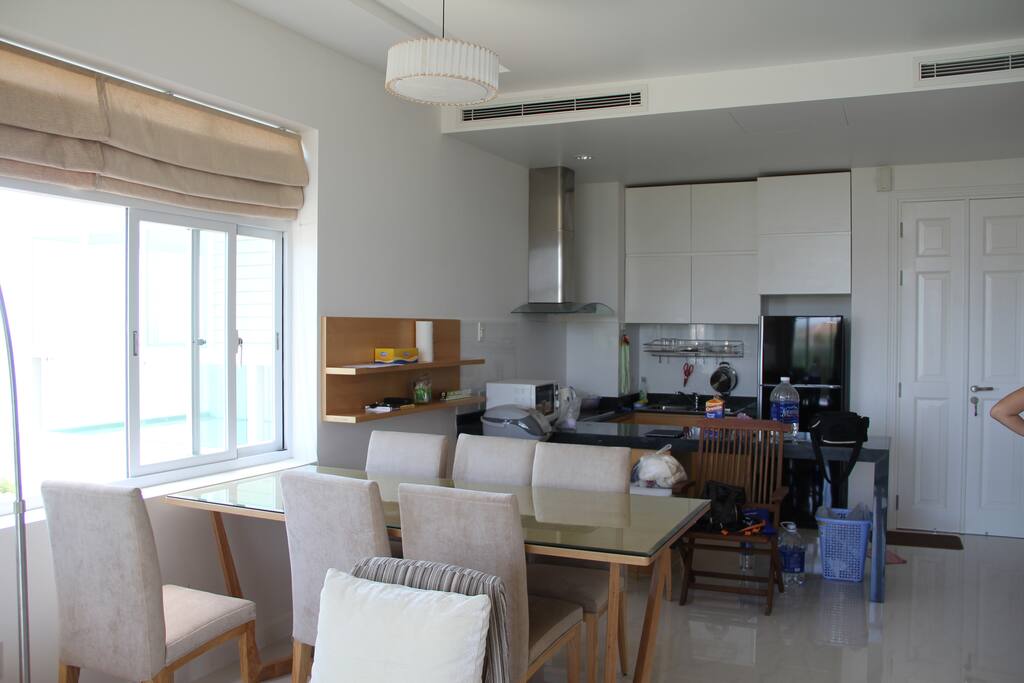 Living room, kitchen.