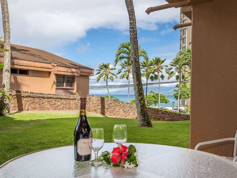 Lanai with a partial view of the beach!