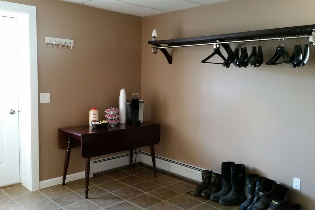 Entry way, Boot/Coat/Helmet room, Continental breakfast hot coffee area.