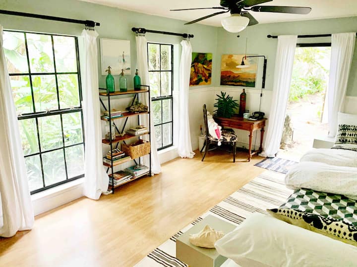 Look out to the private botanical oasis. Basket full of things to do. Many books and magazines and games and puzzles for your pleasure.