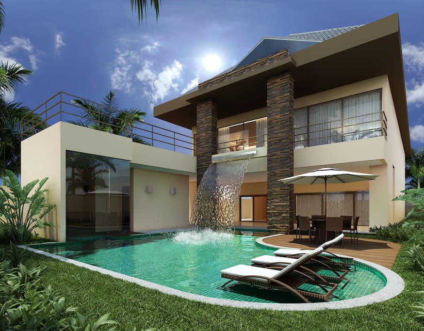Piscina com cascata + sauna