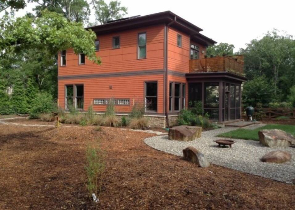 Outdoor space. Chairs for outdoor seating stored inside, but available.