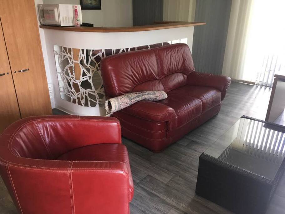 Salon et la cuisine à l'arrière