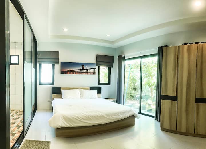 King size bed and a shower room within reach.  