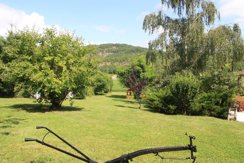 Vue du parc ou se trouve la piscine.