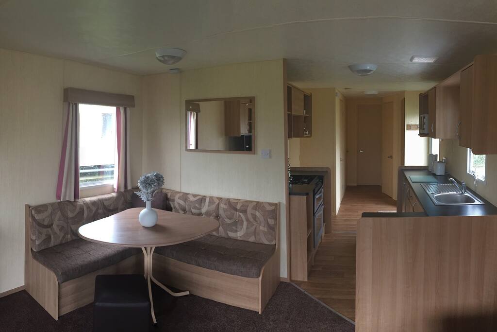 Open dining and kitchen area