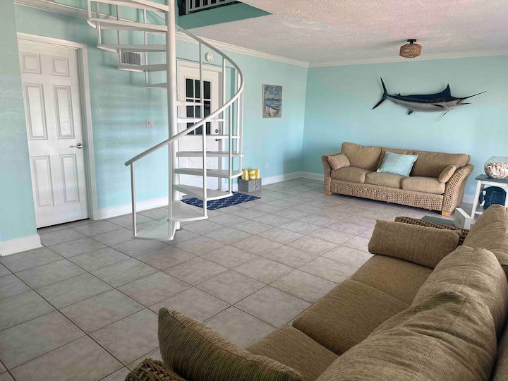 Sala de estar en la planta baja con sofá cama. Sal al patio de la planta baja. 