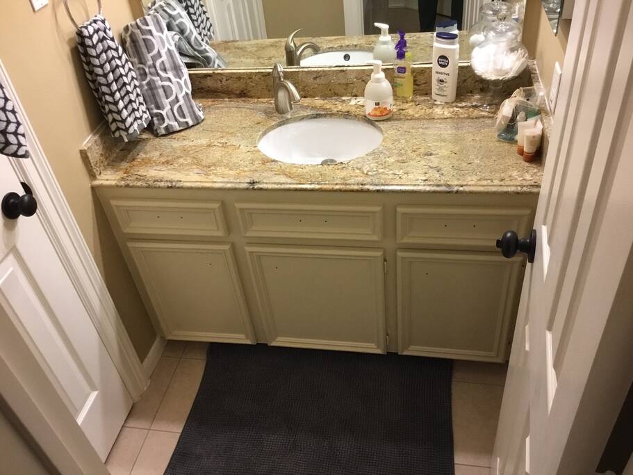 This is your private sink, fitted with soap, towel and bathroom rolls.