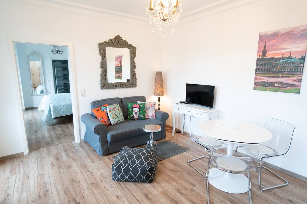 Living/Dining area with sofa bed