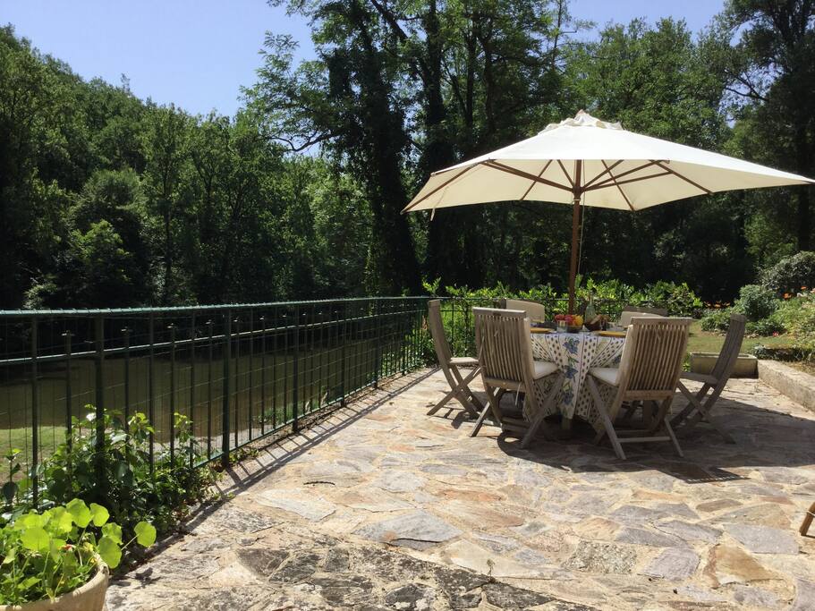 Front terrace, river, island