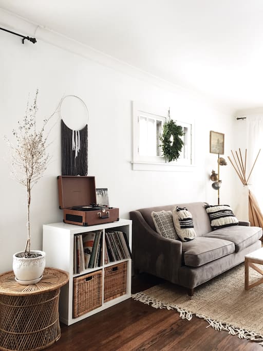 Sit and relax with some tunes from our record player.