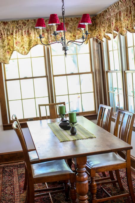 Oak dining room table where breakfast is served