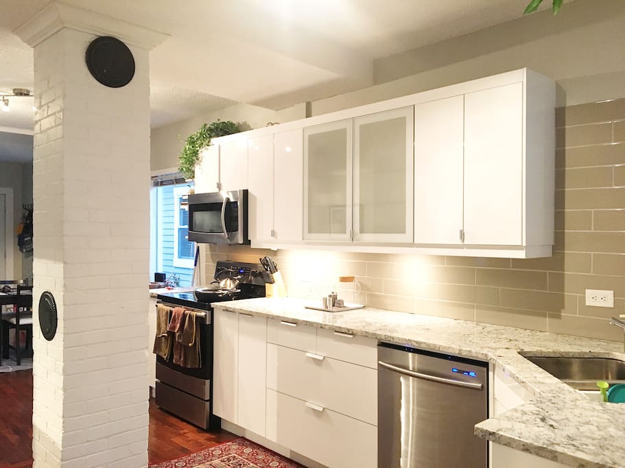 Modern kitchen with granite countertops