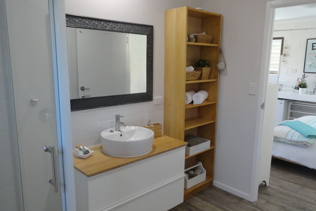 Fresh linen and soap provided, large bathroom with shower