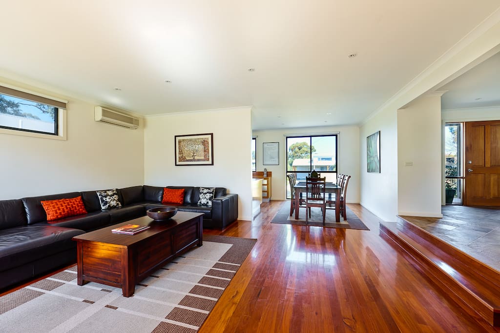Polished floorboards throughout the open plan living area