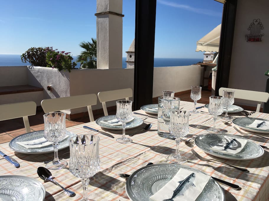 Dining for eight with sea views.