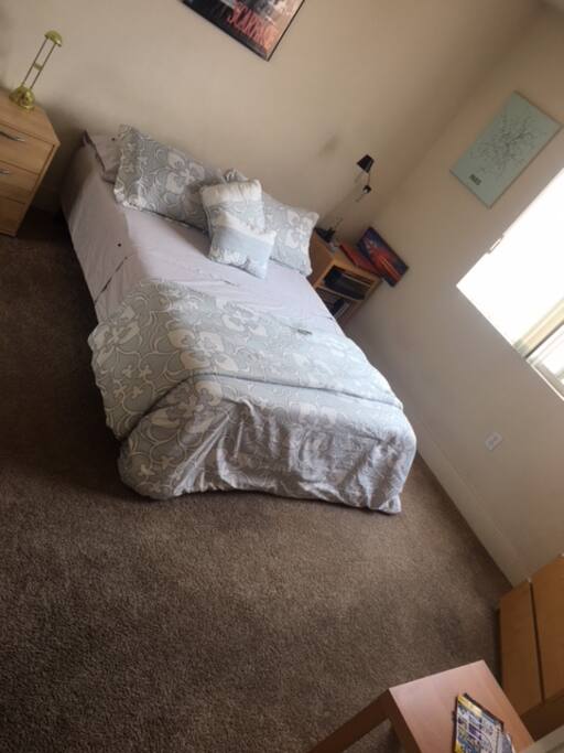Queen size bed with closet and cabinet