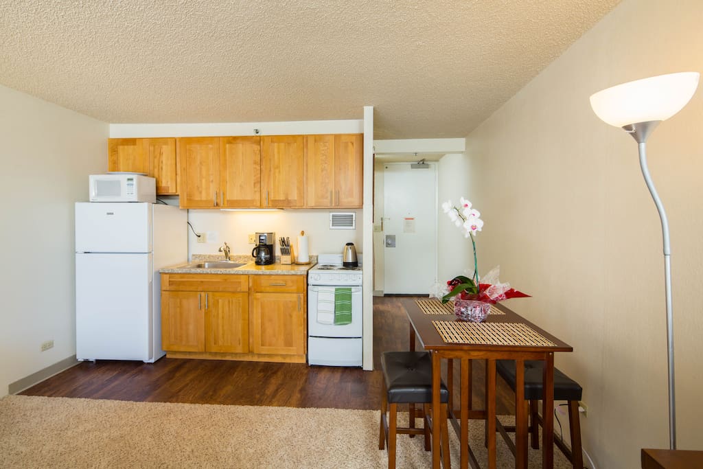 Great dining table and a recently renovated kitchen!