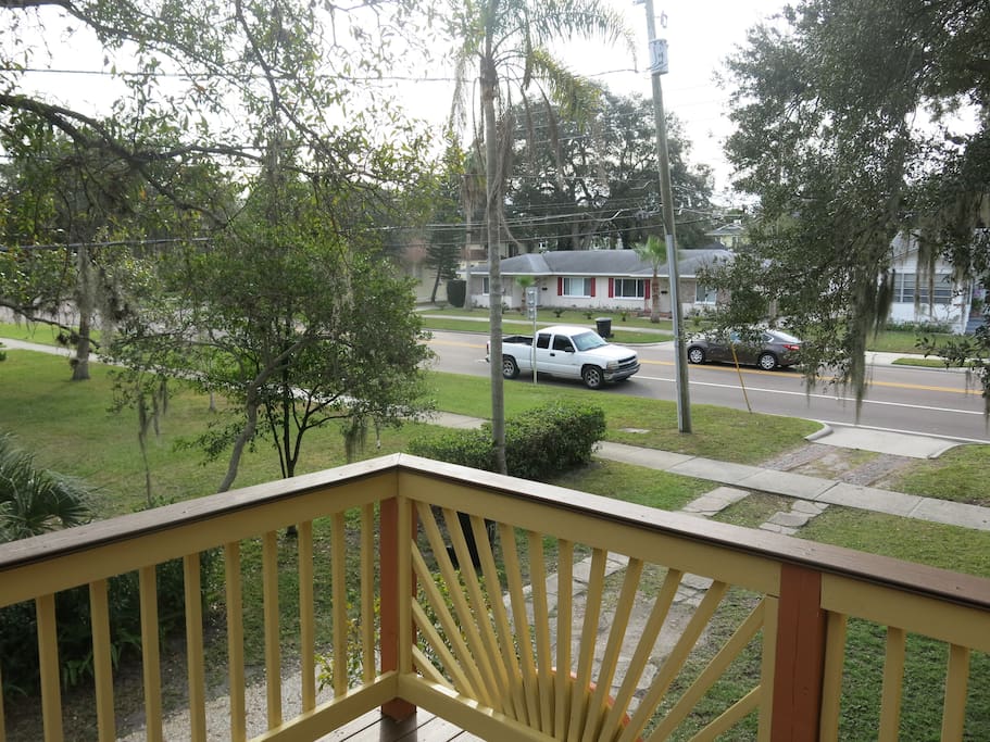 View of the street from the top floor patio.