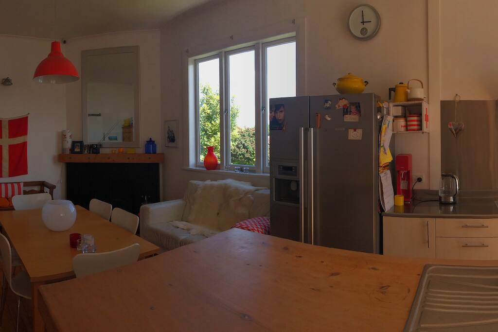 Kitchen living area/ dining space, second fire place.