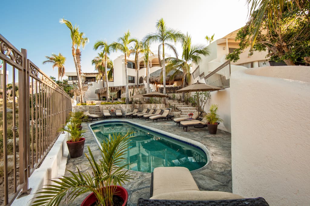 The swimming pool area allows many to enjoy socializing, sunning and swimming! That's called a party!
