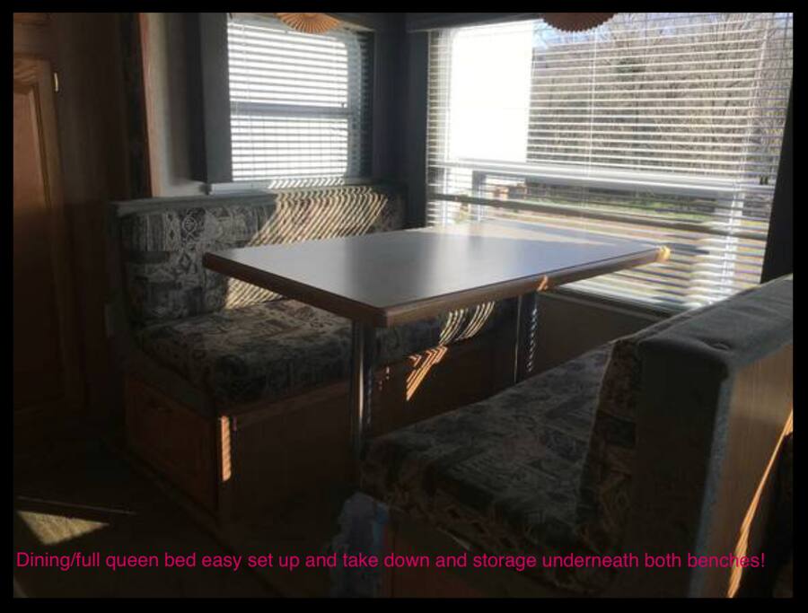 Dinner booth that you can also turn into queen/full bed.