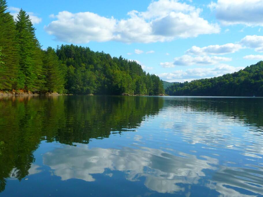 This is the Waterbury Reservoir, a beautiful place to explore by canoe, kayak, paddle board (all for rent if you don’t have your own) with remote camp sites! There is a sandy public beach for swimmers and hiking trail. The public entrance with boat launch is only 1/2 block from The Lonely Goat! In the winter, ice fishing is very popular here.