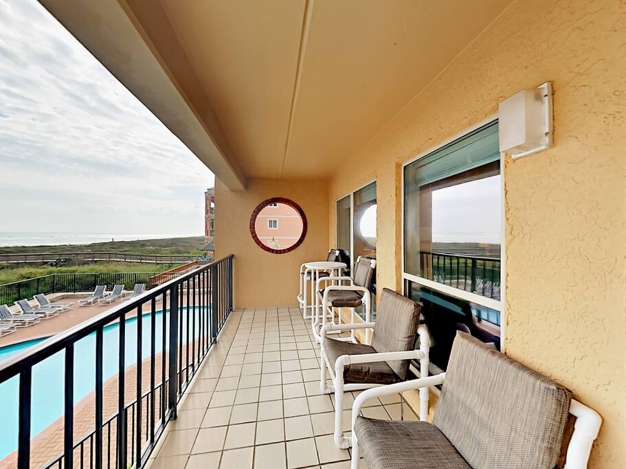 Plenty of seating for enjoying the views from the private balcony.