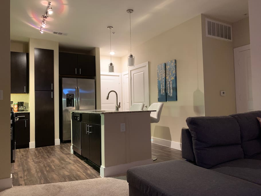 View of kitchen from living area
