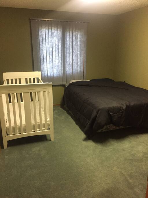 Queen bed and crib