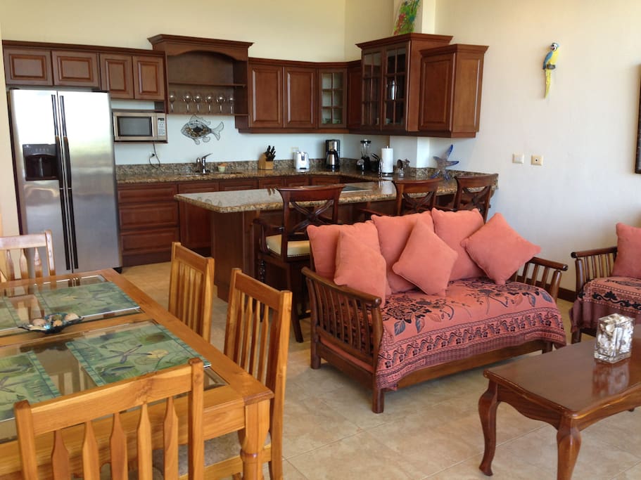 Dining room, living room and kitchen