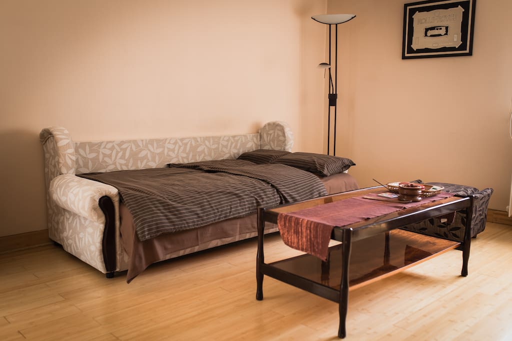 Living room convertible couch can be used as a sleeping bed for two, with 6 cm Dormeo mattress for added comfort.
