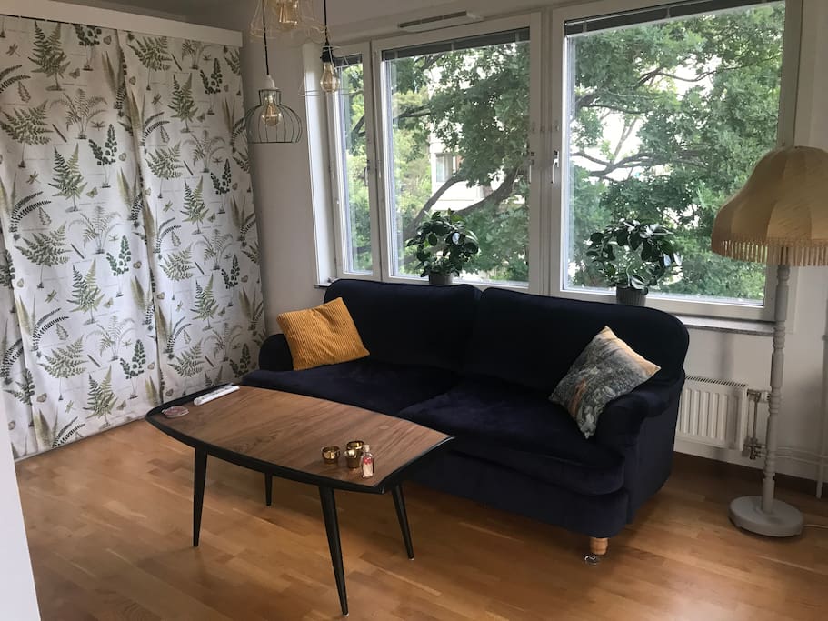 Living room - a cosy, sunny area with a tele and a comfy couch, that provides sleeping space for one person. There is enough room in the area to place the air madras if wished so.