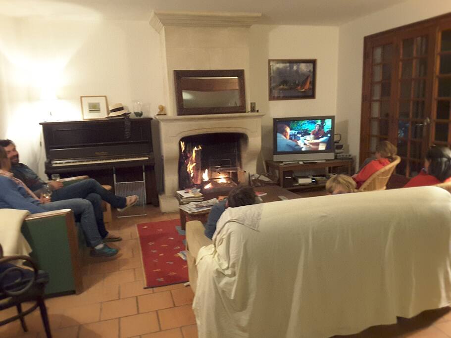 salon avec cheminée
