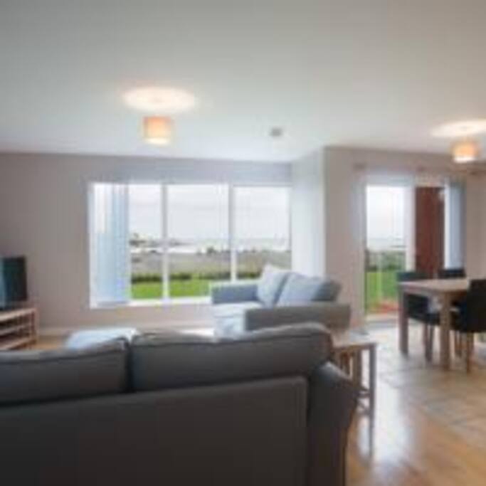 Car park and sea view from living room